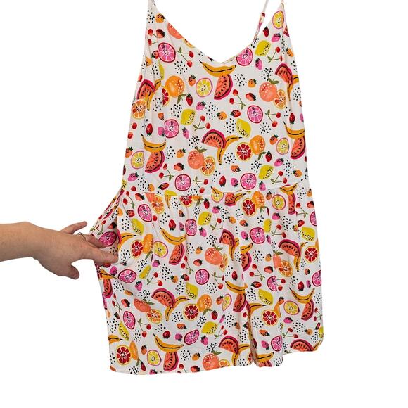 Loft Fruit Salad Pink Yellow Shorts Romper Pockets‎ Cherries Lemons Size Small - Picture 4 of 10